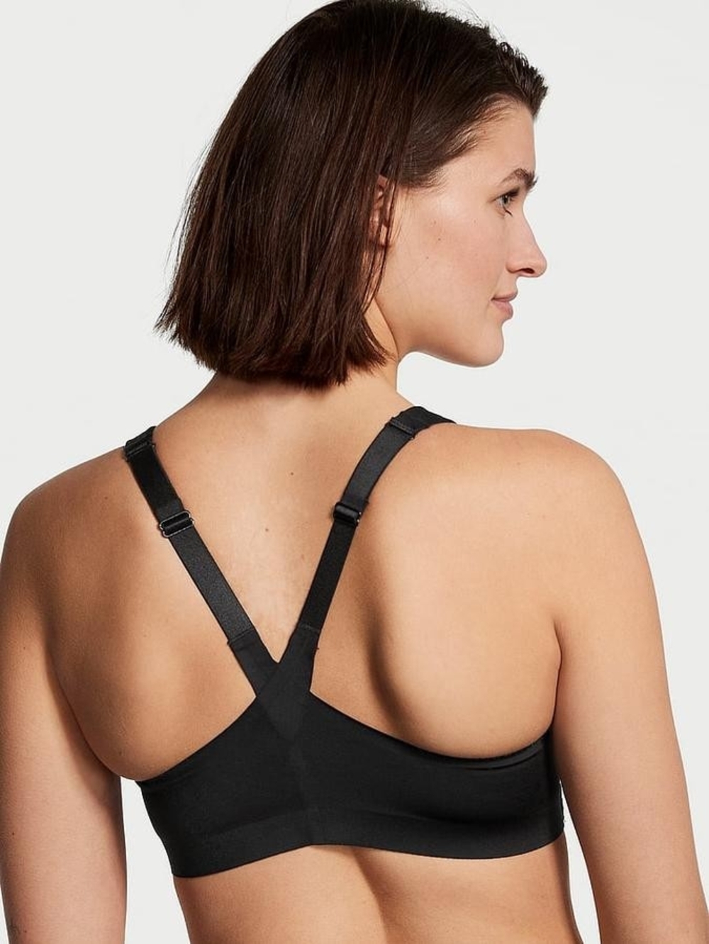 Black Knockout Front-Zip Sports Bra with Contrast Piping - Picture 5 of 16